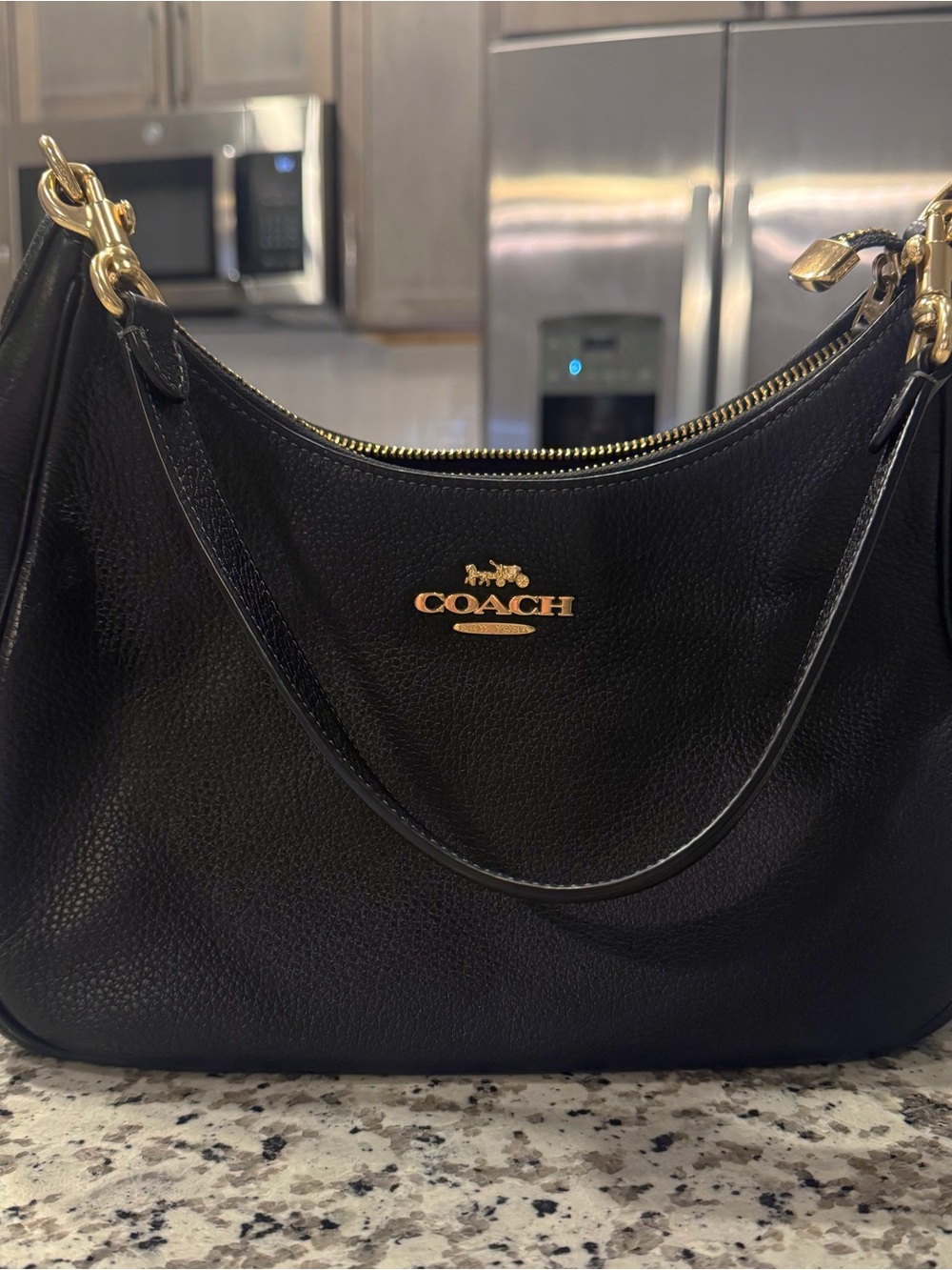 Coach Black Pebble Leather Shoulder Bag with Gold Hardware